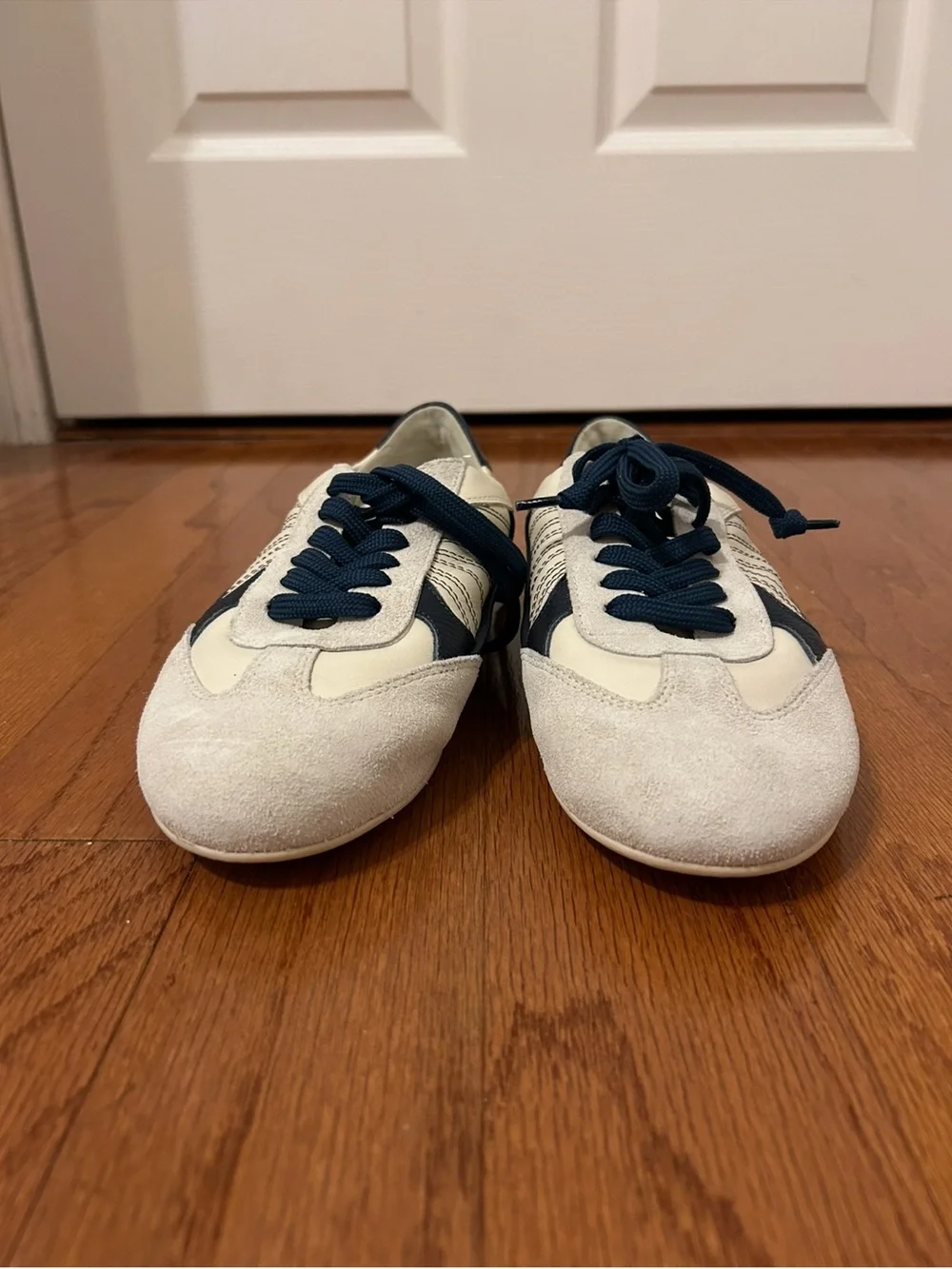 P448 John Sneakers White Navy Leather Suede Women's Size 39 Made in Italy